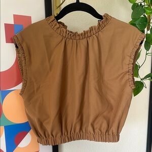Tan Ruched Sleeveless Blouse
